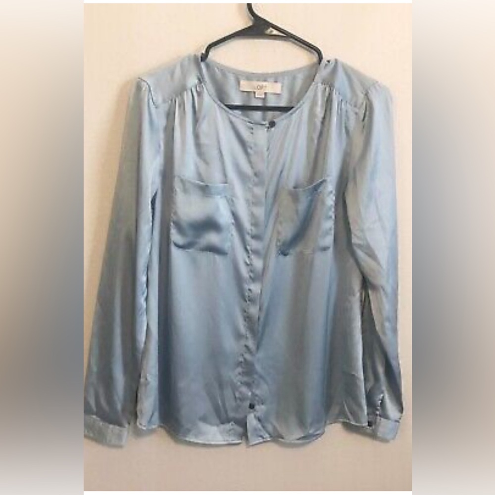 Loft light blue satin women’s dress shirt